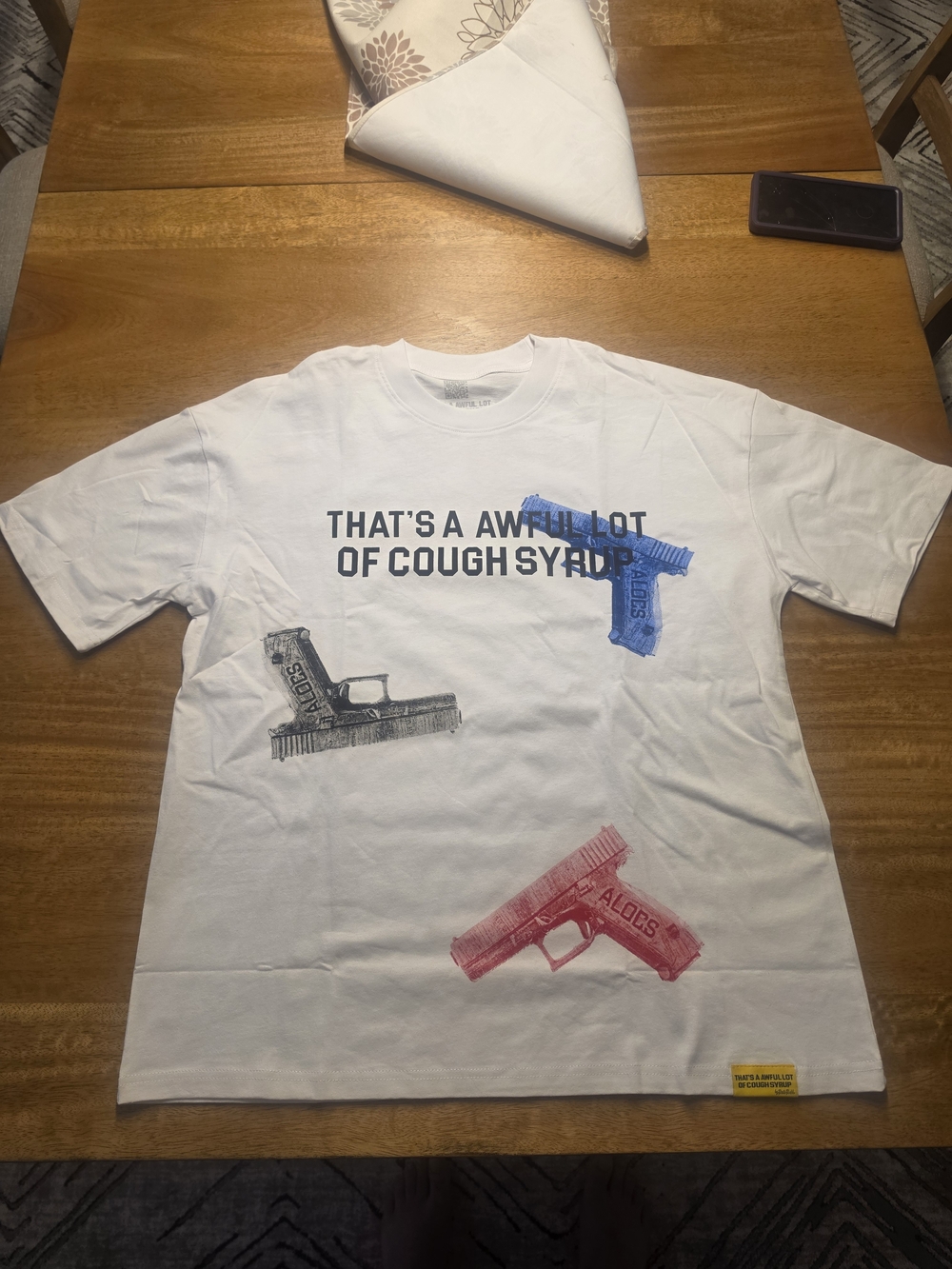 White Graphic Short Sleeve Tee with Multi-Gun Print